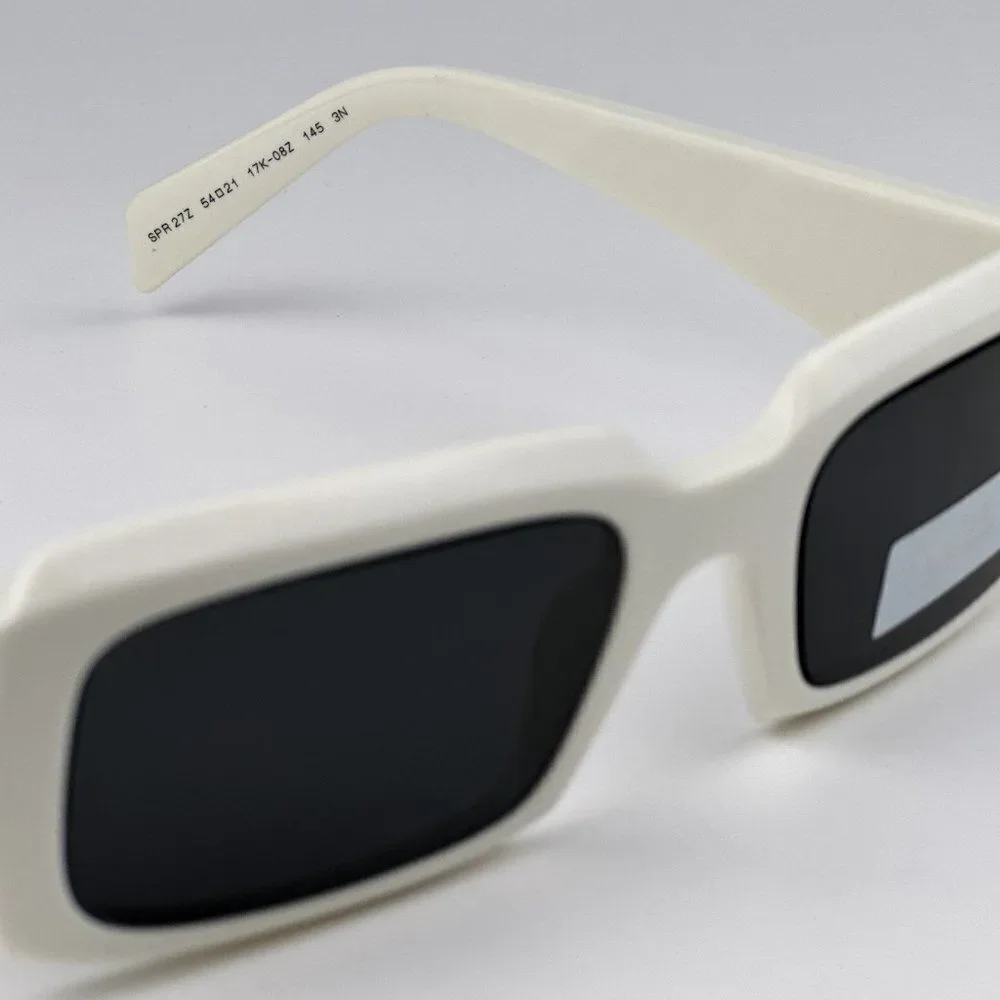SALE! NEW Prada PR27ZS 17K08Z Talc White Dark Grey Unisex Rectangle Sunglasses